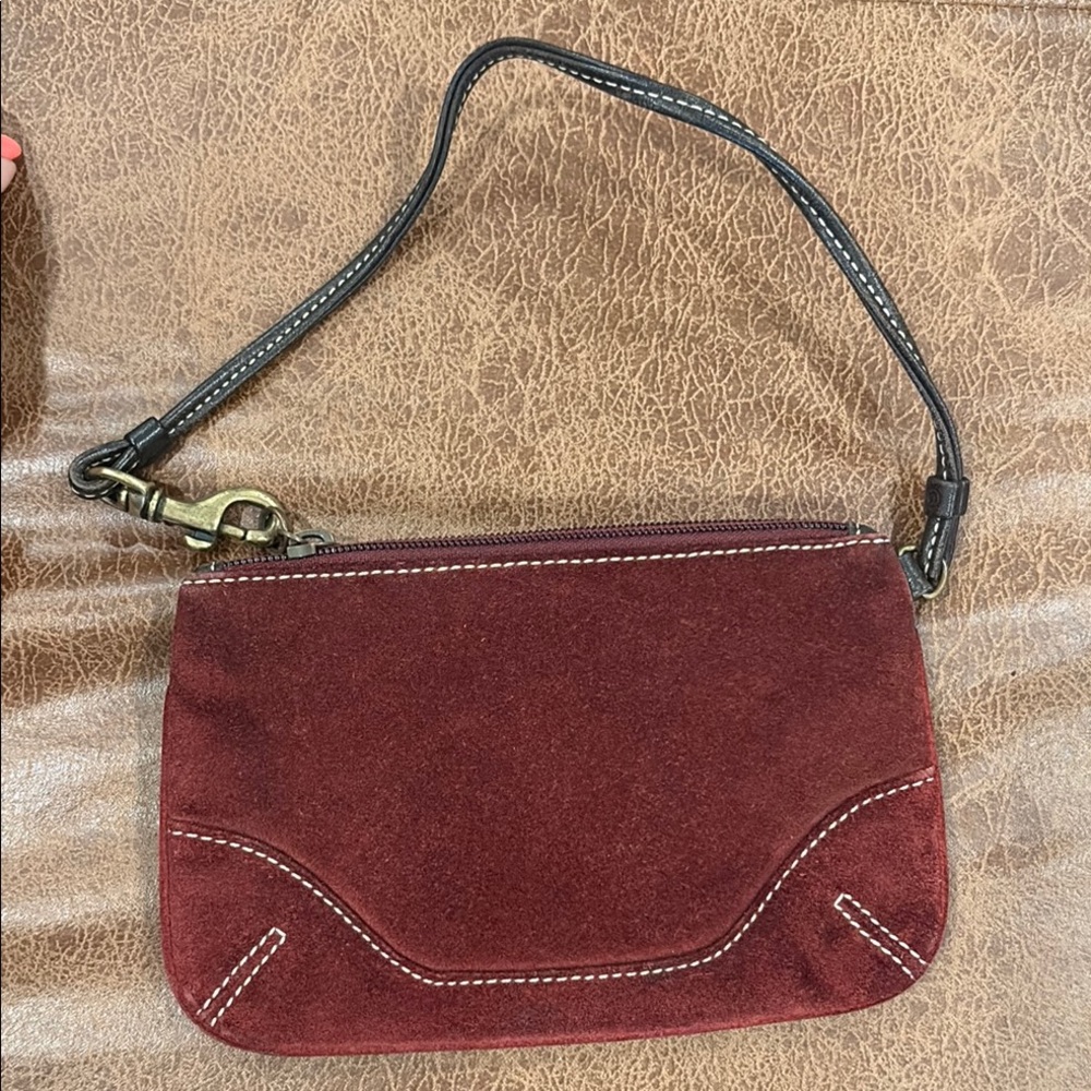 Coach Burgundy/Brown Velvet Wristlet with Gold Hardware - Picture 3 of 4